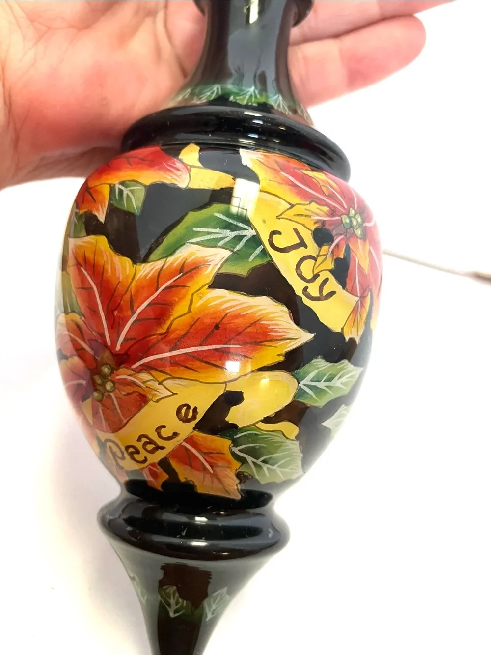 Betty Padden Ne Qwa  Hand Painted Glass Ornament Peace Joy Hope 7in Read